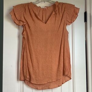 Kori Orange Flutter Sleeve Ruffled Blouse